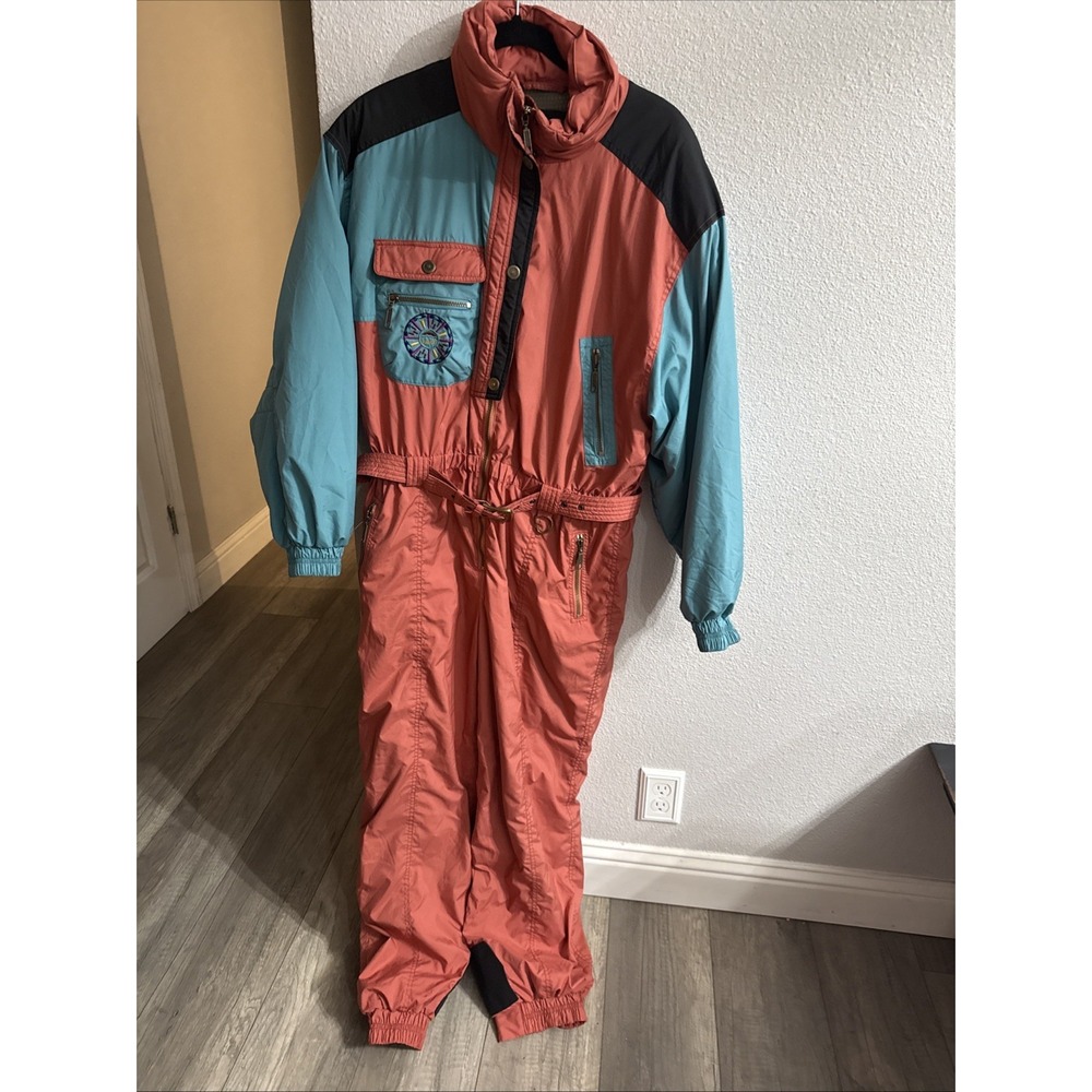 Vintage Marker Womens Ski Suit One Piece Belted Snowsuit Snowboard Retro Size 14